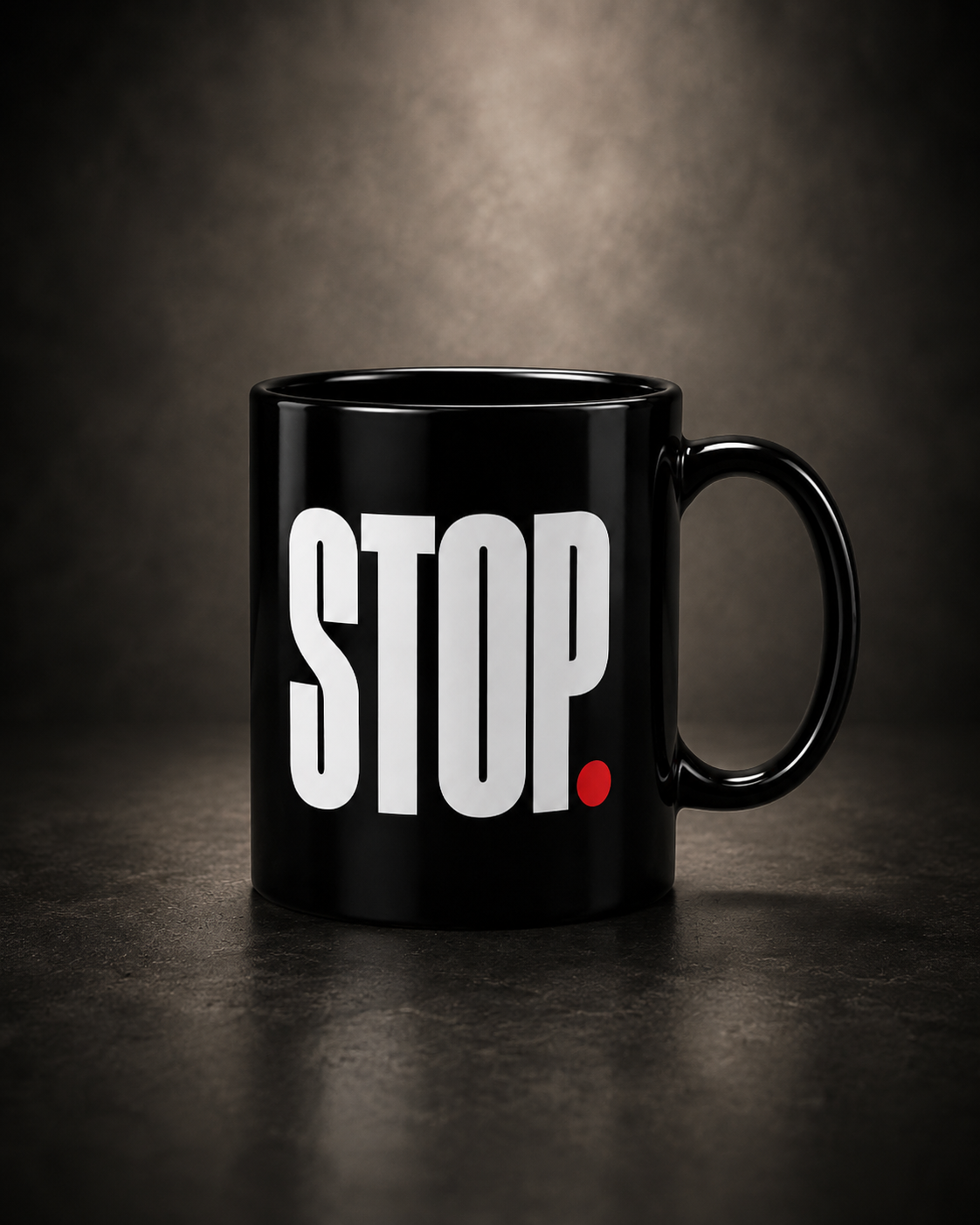 STOP. Black Ceramic Mug — Minimalist Typography Coffee Mug (11oz & 15oz)