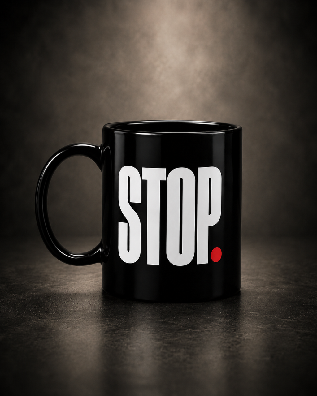 STOP. Black Ceramic Mug — Minimalist Typography Coffee Mug (11oz & 15oz)